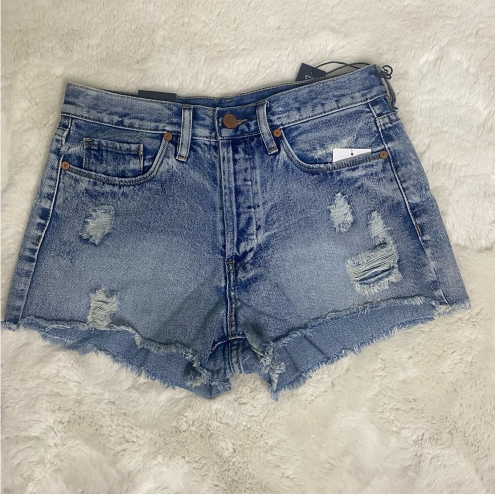 BLANK NYC high rise distressed denim cutoff shorts